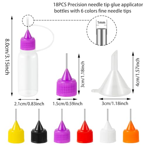 18PCS Precision Needle Tip Glue Applicator Bottles, 6 Color 10ML/1 OZ Fine Needle Tip Squeeze Bottle with Mini Funnel for DIY Paint Paper Quilling Craft Glue Ink Liquid Acrylic Painting - size: 10 ml