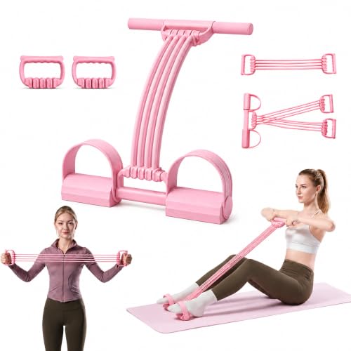 Pedal Resistance Band 3-in-1 Adjustable Latex Full Body Trainer - color: Pink
