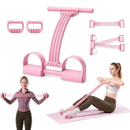 Pedal Resistance Band 3-in-1 Adjustable Latex Full Body Trainer - color: Pink