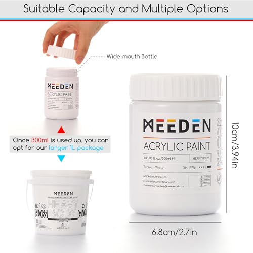MEEDEN Titanium White Acrylic Paint: 300ml /10oz Heavy Body Gloss Finish | Thick Art Paints for Professional Artists Painting on Canvas - color: Titanium White - 300ml