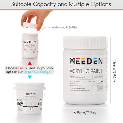 MEEDEN Titanium White Acrylic Paint: 300ml /10oz Heavy Body Gloss Finish | Thick Art Paints for Professional Artists Painting on Canvas - color: Titanium White - 300ml