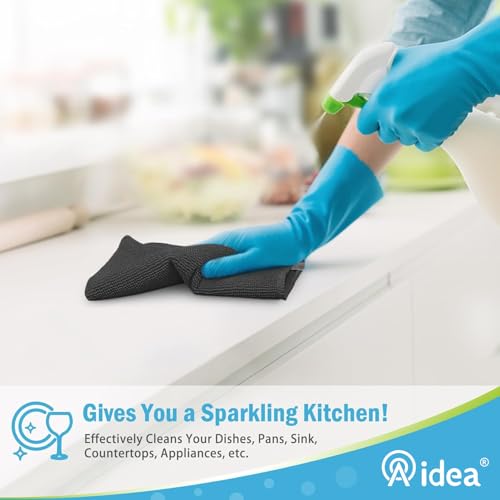 AIDEA Black Microfiber Cleaning Cloth-8PK, Cleaning Rags 12"x 16" Reusable - color: Black, size: 12in.x16in.