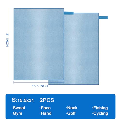2 Pack Camping Towel S Microfiber Quick Dry Lightweight Towels for Travel Beach Hiking Swimming Pool Backpacking Hot Yoga(Blue, 2 Pack S(15.5X31 Inch) - color: Blue, size: 2 Pack S(15.5X30 Inch