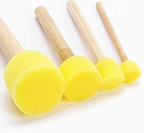 48 Pieces Round Sponges Brush Set, Round Sponge Brushes | for Painting, Wooden Handle Foam Brush Sponge Painting Tools for Kids Painting Crafts - style: 3F-RoundSponges48PCS