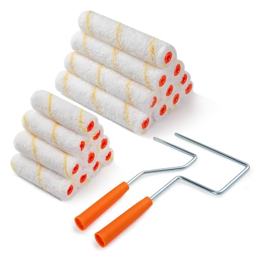 Microfiber Paint Roller, 4 Inch and 6 Inch, 20 Pack | Small Paint Roller Covers, 3/8-Inch Nap, with Paint Roller Frame, Ideal for Walls, Ceilings, Doors - size: 4 Inch & 6 Inch,20 Pack