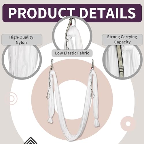 Kojem Aerial Silk Fabric Yoga Swing Kit For Fitness Yoga Inversions Flexibility Core Strength Dance White Nylon Fabric 6.6/13.1 Yards - size: 6.56 Yards