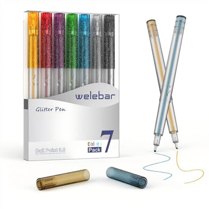 Glitter Gel Pen Set Compatible with Cricut Maker 3/Maker 4/Maker/Explore 3/4/5/Air 2/Air, 0.8 Tip Glitter Pen Set of 7 Pack Medium Point Pen, Writing, Drawing, Invitations, Cards - color: 7 Glitter Pens