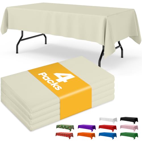 Niuara Ivory Plastic Table Cloth Disposable, 4 Pack, 54 x 108 in | Rectangle, 6 ft Tables, Party Holiday Gathering - color: Ivory, size: 54" x 108" - 4 Packs