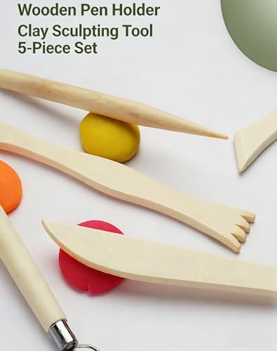 MAGIKON Clay Sculpture Tools Set, 5Pcs Wooden Handle Metal Tip | Wooden handles, metal tips, 5.9in length, for carving, cutting, smoothing, suitable for beginners and professionals