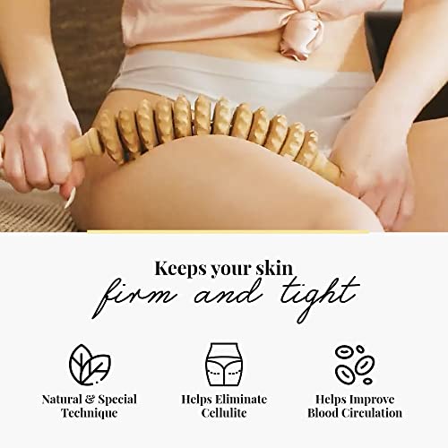 Tuuli Wooden Massage Roller - Maderotherapy Wooden Massage Stick for Removing Fat Dimples, Relaxing Muscles, Self-Care - Wood Roller Massager for Body, Back, Legs, Thighs, Waist - Natural Beechwood