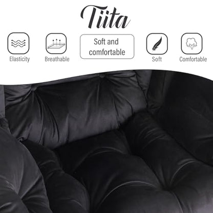 Tiita Lazy Chair with Ottoman, Comfy Reading Accent Chair, Velvet Black - color: Black