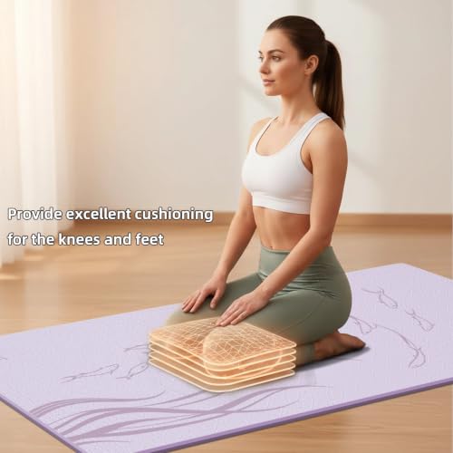Extra Wide Yoga Mat 76"x40"x10mm TPE Non-Slip Fitness Exercise Mat - color: Light purple + Purple