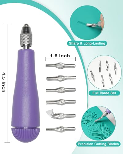 UCEC 1+7 Pack Brayer Roller for Printmaking 6 Inch & Linocut Block Printing Kit – Includes 5 Soft 4" x 6" Linoleum Blocks and Lino Cutting Tools with 6 Blades Universal Size, 4’’ Brayer Roller, Comple