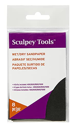 Sculpey Tools 8 Piece Wet/Dry Sandpaper Pack, 2 Pieces Each 400/600/800/1000 grit, Great for Polymer Clay Projects. Can be Used Wet or Dry for The Perfect Shiny Polish on Your Clay Creations