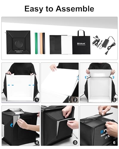 PULUZ Upgrade Light Box & Soft Box, 16"x16" Professional Shooting Tent with 480 LED Lights Photo Studio Light Box Photography with 4 Color PVC Backdrops for Jewelry and Product Photography - size: 16.0*16.0 Inch