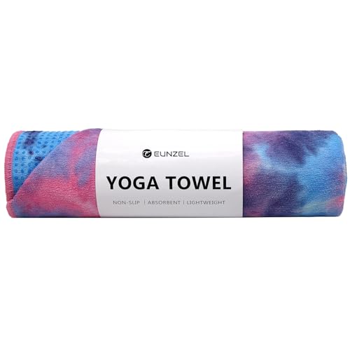 Eunzel Hot Yoga Towel - Microfiber Non Slip Yoga Mat Towel with Grip Dot Sweat Absorbent Towel for Hot Yoga, Pilates and Fitness 72" x 24", Purple & Blue/Pink - color: Purple & Blue/ Pink