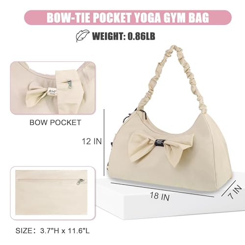 WOLT Gym Bag For Women, Yoga Mat Bag with Shoes Compartment, Wet Pocket and Water Bottle Pocket - color: Beige