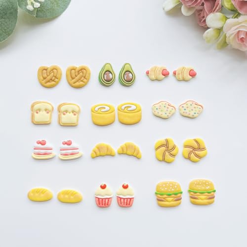 Xaekicr Bakery & Food Theme Polymer Clay Cutters Set - 12pcs Miniature Shapes Including Croissant, Burger, Avocado, Cupcake, Bread & Toast for DIY Earring Jewelry, Soft Clay Crafts & Scrapbooking - color: S color
