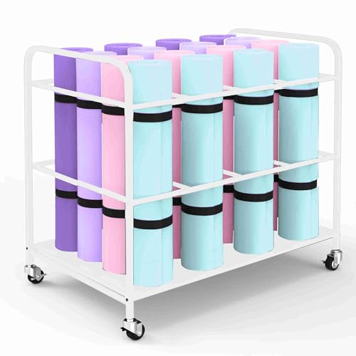 Yoga Mat Holder Organizer Yoga Mat Storage Rack Basket for Home Gym Exercise Workout Equipment Storage Shelf Cart - color: White, size: 4-SLOT
