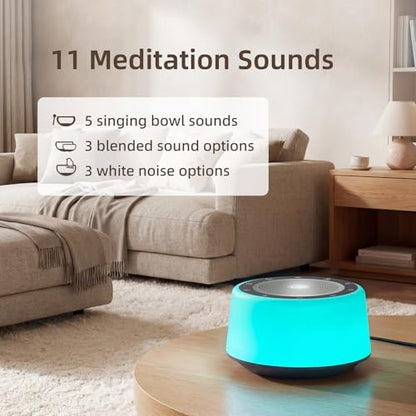 Kipcush Automatic Tibetan Singing Bowl Sound Machine, 11 Soothing Sound Therapy Tones, Touch Night Light, Smart Timer & Memory, Plug-in White Noise Machine for Sleep, Meditation, Yoga & Relaxation - color: Gray & Blue