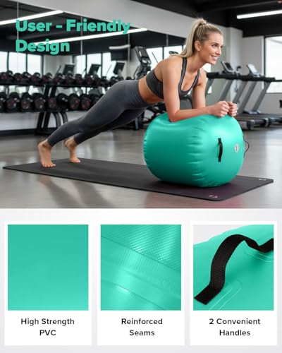 Gymnastics Air Roller Air Barrel Inflatable Tumbling Mat Tumble Air Spot - Gymnastics Training Springboard - Round Inflatable Springboard with Pump for Yoga Training Cheerleading Home Use - color: Green, size: （H）39.37inch*(Diam)31.5inch