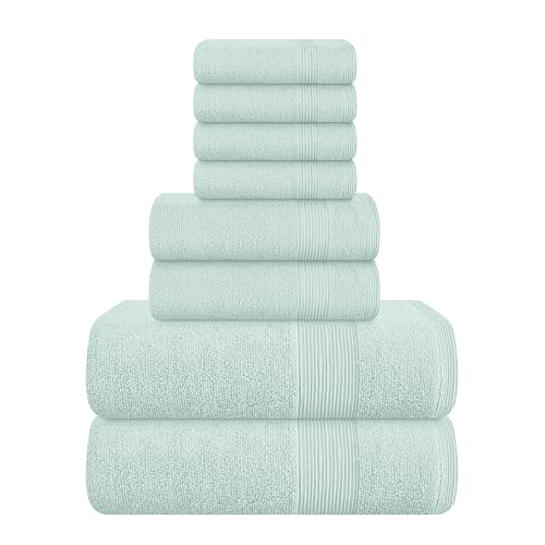 Belizzi Home 8 Piece Towel Set 100% Ring Spun Cotton, 2 Bath Towels 27x54, 2 Hand Towels 16x28 and 4 Washcloths 13x13 - Ultra Soft Highly Absorbent Machine Washable Hotel Spa Quality - Sea Green - color: Sea Green, size: 8 Piece Towel Set