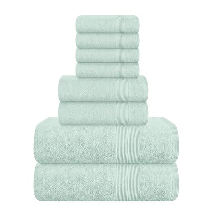 Belizzi Home 8 Piece Towel Set 100% Ring Spun Cotton, 2 Bath Towels 27x54, 2 Hand Towels 16x28 and 4 Washcloths 13x13 - Ultra Soft Highly Absorbent Machine Washable Hotel Spa Quality - Sea Green - color: Sea Green, size: 8 Piece Towel Set