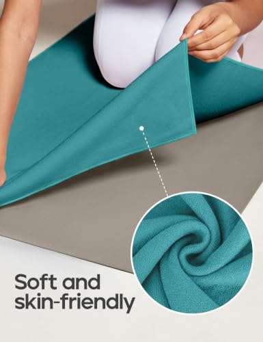 Heathyoga Yoga Mat Towel Non Slip for Hot Yoga Towel with Silicone Grip & Free Spray Bottle, 72"X26" Extra Large Microfiber Yoga Towel for Bikram, Pilates, Fitness - color: Teal