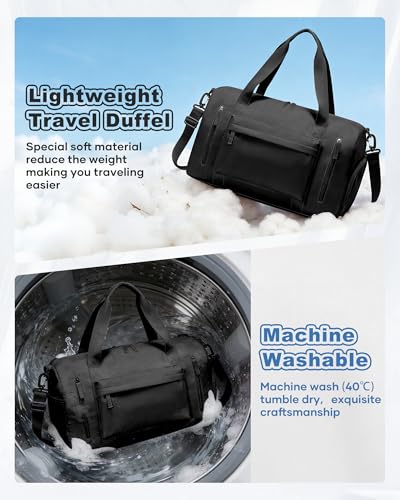 Gym Bag for Women with Shoes Compartment Travel Duffel Bag Black - color: J1-Black