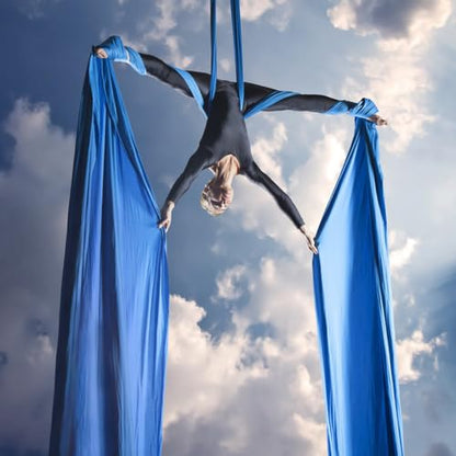 Deluxe Aerial Silks Equipment Set - 11 Yards Aerial Yoga Hammock Swing for Acrobatic, Circus Arts, Dance (L:10m W:2.8m) - color: Dark Blue
