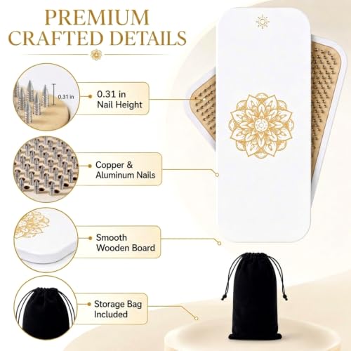 Sadhu Board, Specially Crafted Aluminum Nails 0.31in(8mm), Wooden Nail Board for Acupressure and Meditation Acupuncture Foot Massage Yoga Gift White