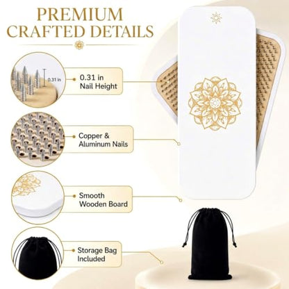 Sadhu Board, Specially Crafted Aluminum Nails 0.31in(8mm), Wooden Nail Board for Acupressure and Meditation Acupuncture Foot Massage Yoga Gift White