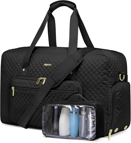 Large Travel Duffle Bag for Women: Carry On Weekender Bags for Womens with Shoe Compartment Overnight Duffel Bags with Wet Toiletry Pocket for Weekend Gym Hospital Bag for Labor and Delivery (Black) - color: Black, size: X-Large