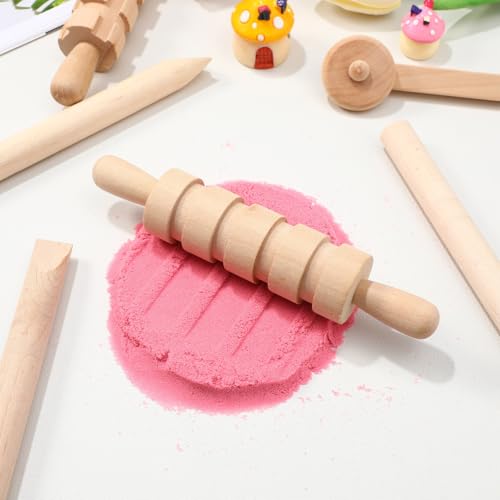 DIYEAH 12PCS Wooden Clay Tools for Kids, Play Dough Modeling Set | Beige Sculpting Kit with Rolling Pins, Texture Rollers, Cutters and Shaping Sticks for Pottery, Crafts and DIY Activities