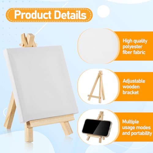 32 Pcs Mini Canvas with Easel Sets, 4 x 4 Inch Mini Square Canvases for Painting Small Blank Art Canvas with Wooden Easels for Acrylic Painting, Oil Paint for Adults, Kids, Crafts