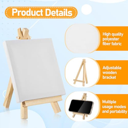 32 Pcs Mini Canvas with Easel Sets, 4 x 4 Inch Mini Square Canvases for Painting Small Blank Art Canvas with Wooden Easels for Acrylic Painting, Oil Paint for Adults, Kids, Crafts