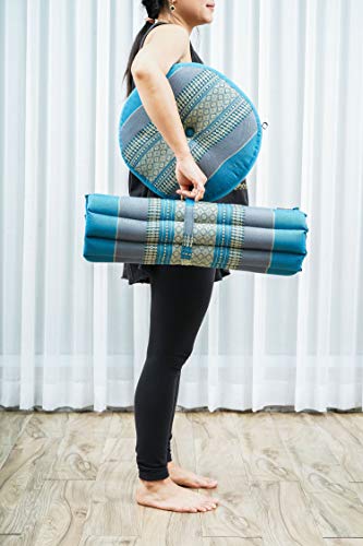 Leewadee Meditation Cushion Set – 1 Small Zafu Yoga Pillow and 1 Small Roll-Up Zabuton Mat Filled with Kapok - color: Sf22 - Blue