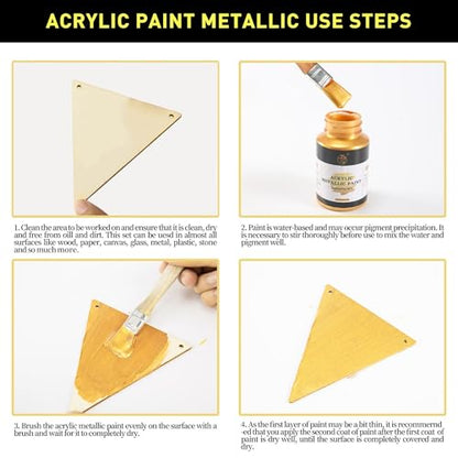 KIRIN Acrylic Paint Metallic, Metallic Gold & Silver & Bronze, Gold Leaf Paint for Art Painting Handcrafts, Idea Paints for Fabric Furniture Wood Clay Canvas Craft Supplies (3Pcs, 125g/Bottle)