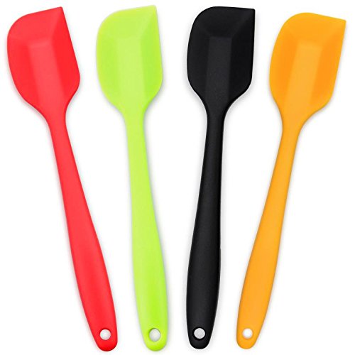 4-Piece Silicone Spatula Set with Stainless Steel Core, Multicolor | Heat-resistant Rubber Spatulas for Nonstick Cookware, Mixing, Scraping and Baking, BPA-free Silicone, Dishwasher Safe - color: Red/Green/Black/Orange, size: Large