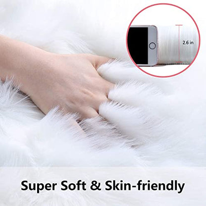 Softlife White Faux Fur Sheepskin Chair Cover 6 PCs Seat Cushion Pad Super Soft Area Rugs for Living Bedroom Sofa Dorm (1.6ft x 1.6ft) - color: White-6pcs