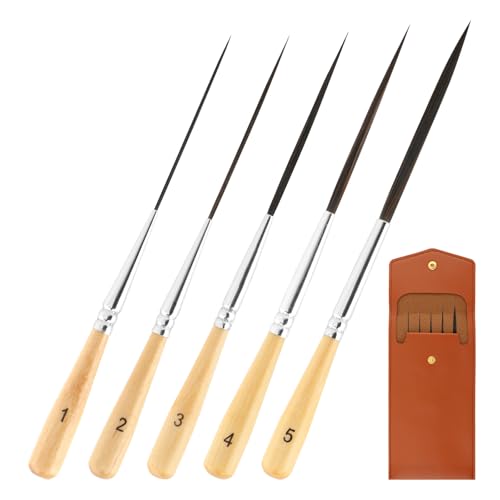 5 PCS Long Liner Paint Brushes with Storage Box, Detail Paint Brushes, Highly Flexible Liner Brush, Extra Long Fine Point for Acrylic Oil Scroll Outlining Drawing