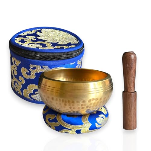 4 Inch Hand Hammered Singing Bowl Gift Set - Includes Wooden Mallet, Cushion & Gift Box - Mindfulness & Yoga Tool for Stress Relief - Spring Wellness Ritual - Made in Nepal - size: 4 inch