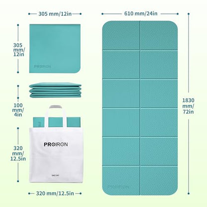 PROIRON Foldable Yoga Mat 0.24"/0.16" for Home Workout & Travel, Non Slip Travel Yoga Mats with Carry Bag, Packable Yoga Mat for Home Gym, Pilates, Fitness,Stretching - color: (0.24" TPE) Green