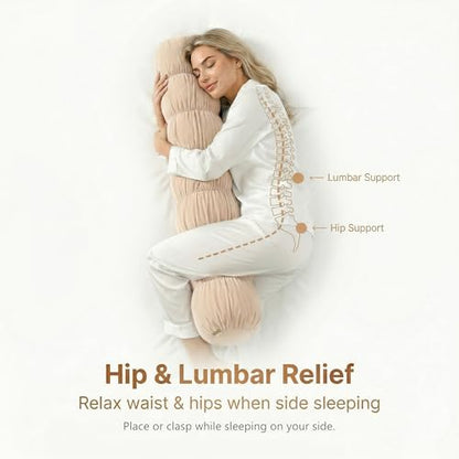 Pat. Pend. Long Body Pillow for Adults, 47 Inch, Beige - color: Beige, size: 47"x 7.87"