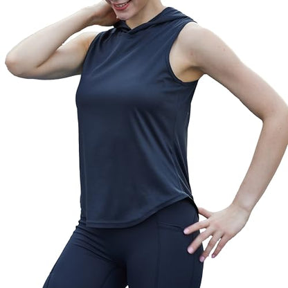 Womens Workout Hooded Tank Yoga Tops Running Shirts Quick Dry Gym Sleeveless Hoodie - color: 1 Pack: Black, size: XX-Large
