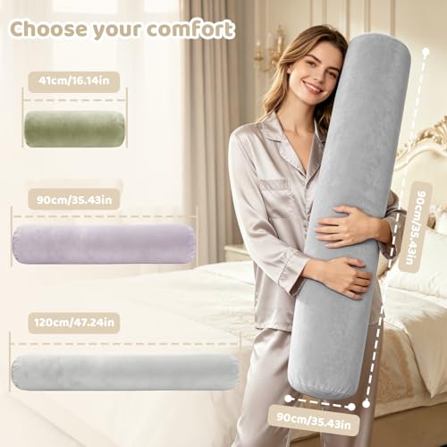 IFOYO Velvet Round Body Pillow Cover with Zipper, 35" x 8" Ultra-Soft Bolster Pillow Cover Machine Washable Long Round Pillow Case for Sleeping & Bedroom, Living Room, Case Only, Gray - color: Gray, size: 35"