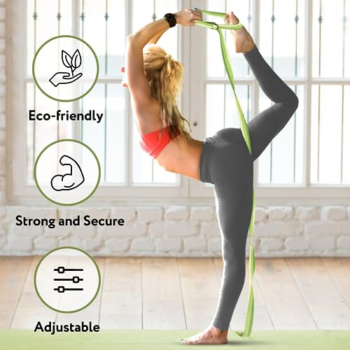 California Yoga Strap | Yoga Belt with Safe Adjustable D-Ring Buckle for Pilates | Stretching Strap | Exercise Bands | Physical Therapy | Improves Sitting Posture - color: Green-10ft
