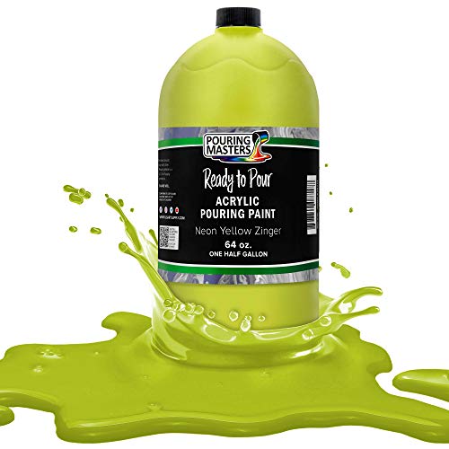 Pouring Masters Neon Yellow Ready to Pour Acrylic Pouring Paint - Premium 64-Ounce Pre-Mixed Fluid Acrylic Paint - Fluid Art Supplies for Canvas, Wood, Paper, Tile & Rocks