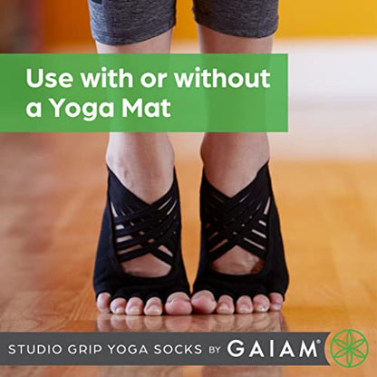 Gaiam Grippy Studio Yoga Socks, Non-Slip, Open-Toe, One Size - color: Black, size: One Size
