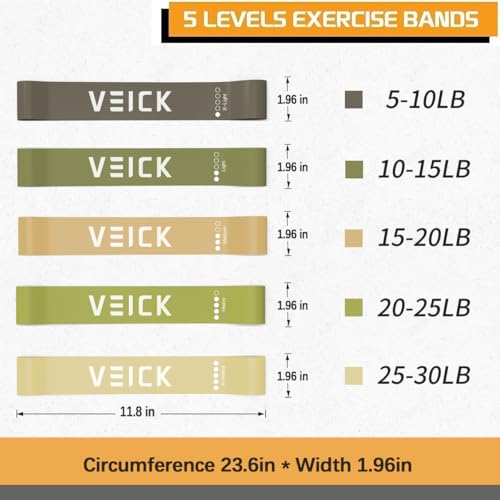 VEICK 5-Level Resistance Loop Bands Set for Strength Training & Pilates - color: Green